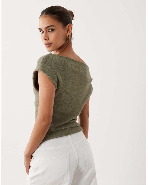 ASOS Green Slub Yarn Twist Asym Detail Top