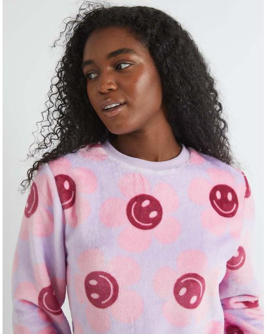Skinnydip London Pink London Happy Flower Lilac Twosie Fleece Pyjama Set