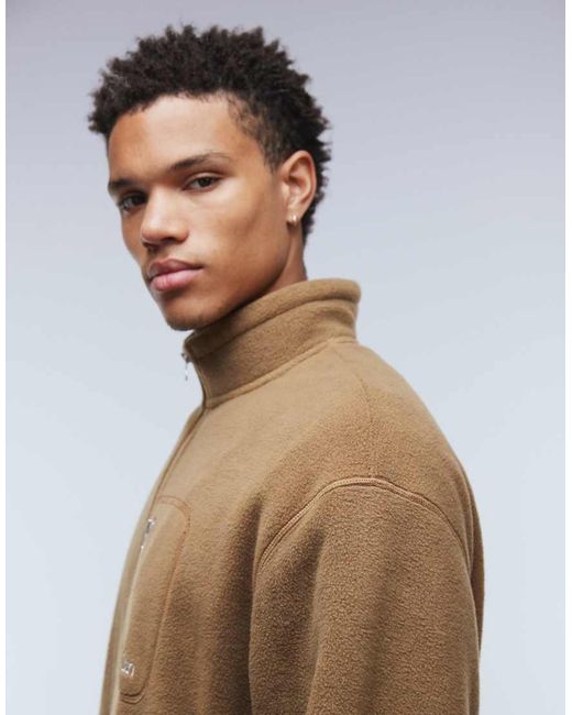 ASOS Natural Relaxed Funnel Neck Zip Through Fleece Sweatshirt With Chest Pocket for men
