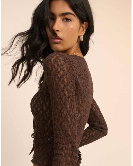 Nobody's Child Brown Lace Scoop Neck Cardigan