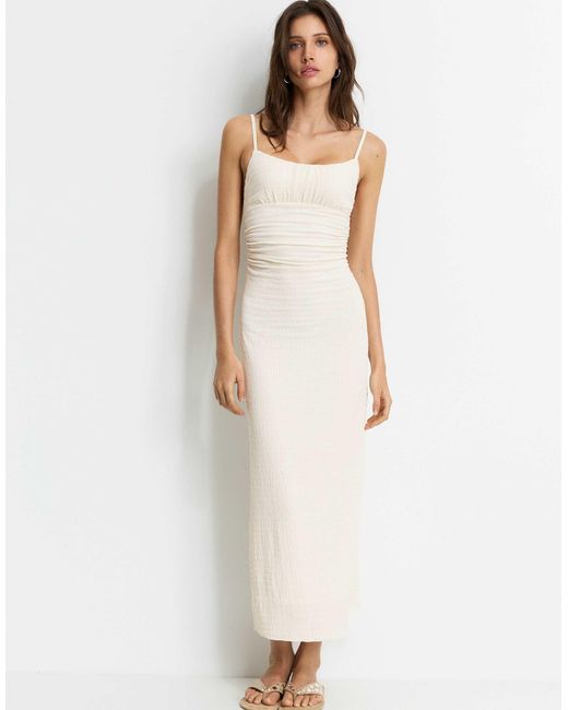 Pull&Bear White – rustikales midikleid