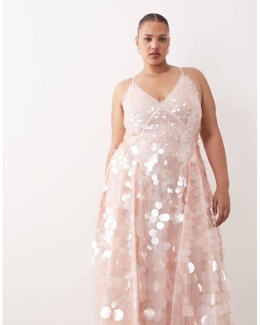 ARRANGE Pink Curve Embellished Sequin Cami Midi Dress With Full Skirt