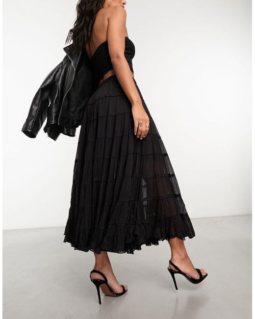 AllSaints Black Eva Midi Skirt