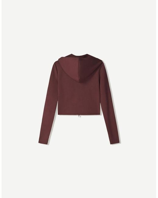 Bershka Red Zip Up Modal Blend Hoodie
