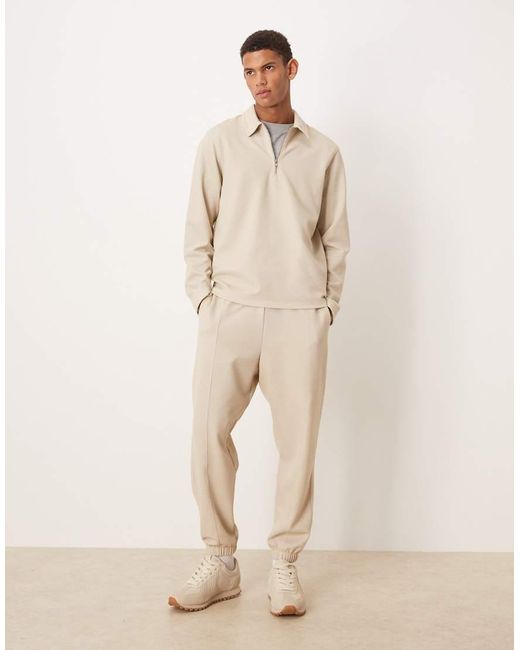ASOS Natural Co-ord Pique Tapered jogger With Pin Tuck for men