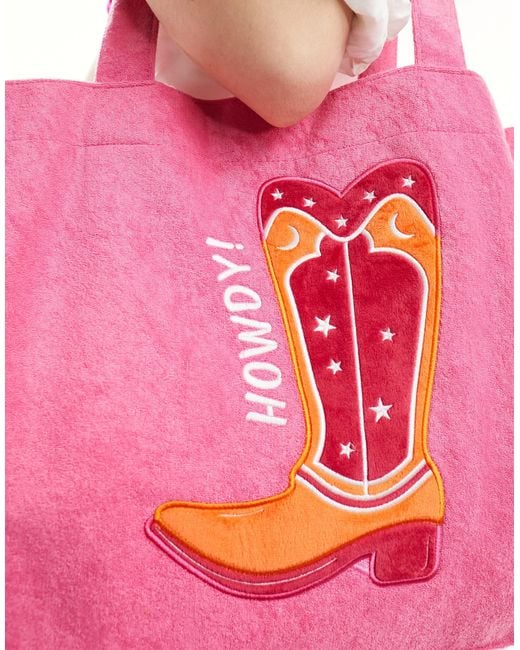 South Beach Pink Cowboy Boot Towelling Tote Bag