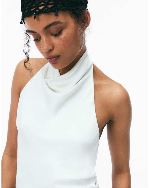 Stradivarius White Satin Effect Halter Top