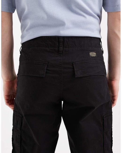 Jack & Jones Black Straight Cargo Trousers for men