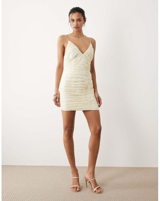 Mango Natural Ruched Strappy Mini Dress