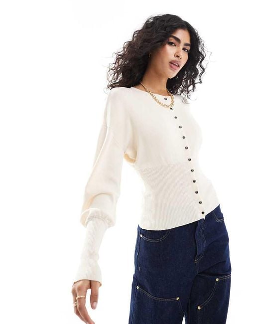 Pimkie White Structured Ribbed Detail Button Through Deep Cuff Cardigan
