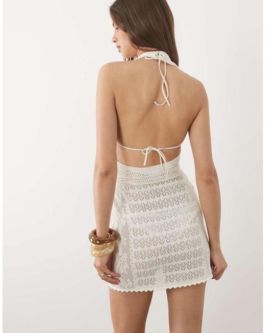 ASOS Natural Embroidered Knitted Mini Dress