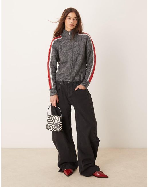 Mango Vest Met Ritssluiting En Zijstreep in het Gray