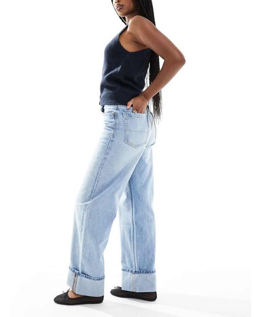 Bershka Jeans Met Wijde Pijpen En Omslag in het Blue
