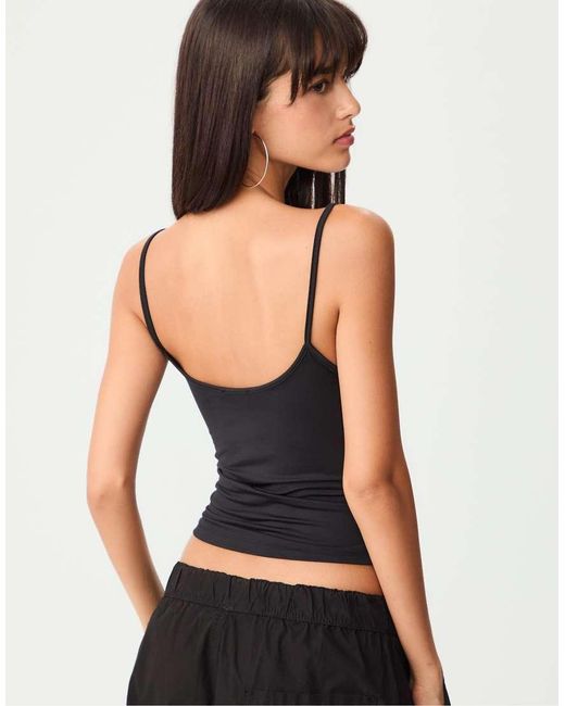 Stradivarius Black Strappy Polyamide Top