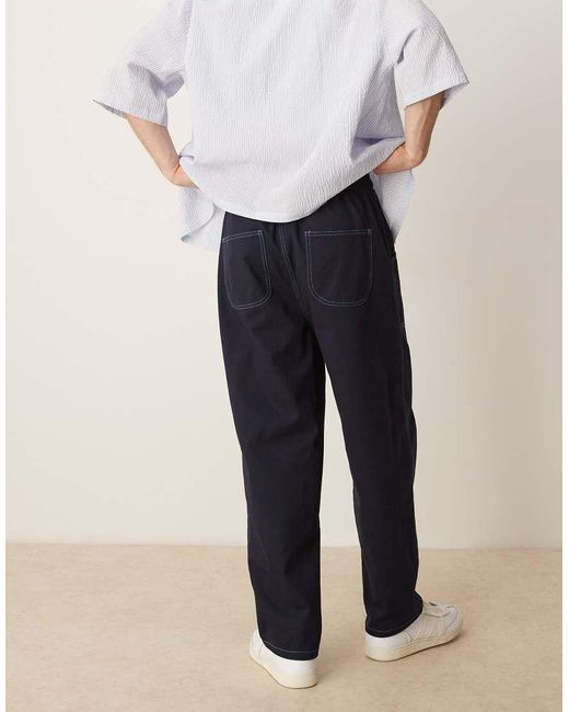 ASOS Blue baggy Nylon Trouser With Contrast Stitch for men