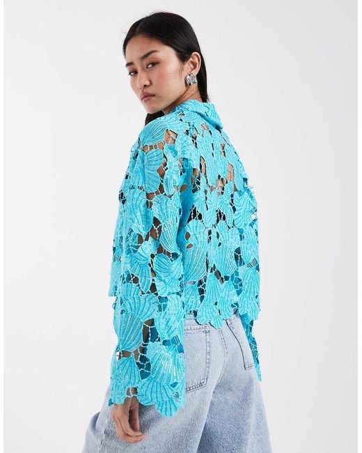 River Island Blue Cutwork Sequin Shirt Co-Ord
