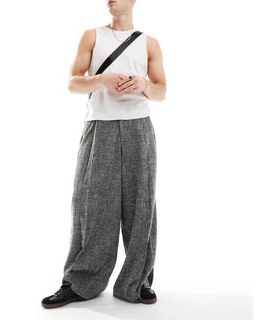 Pantalon ultra large habillé en tissu texturé - et blanc ASOS pour homme en coloris Gray