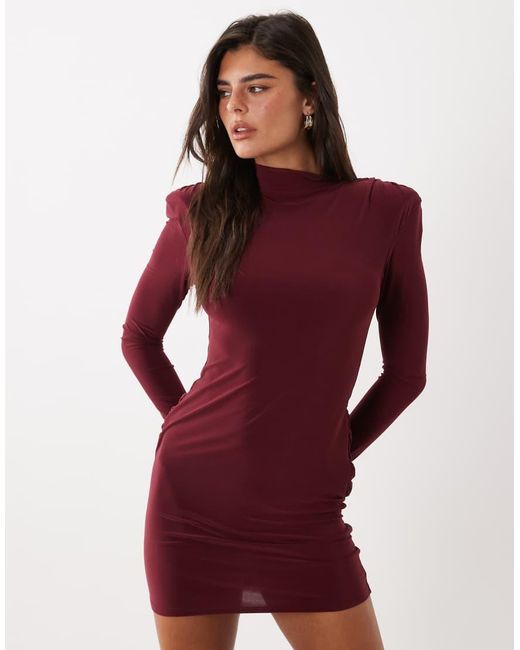 ASOS Red Bodycon Shoulder Mini Slinky Dress With Draped Back Detail