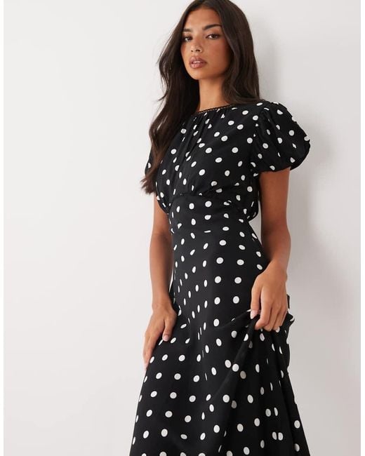 Nobody's Child Black Sicily Puff Sleeve Bias Cut Midi Dress