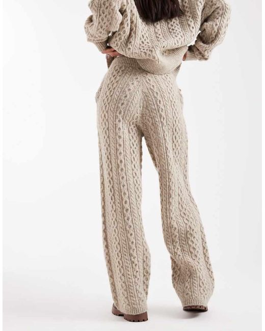 Daisy Street Natural Slouchy Cable Knit Wide Leg joggers