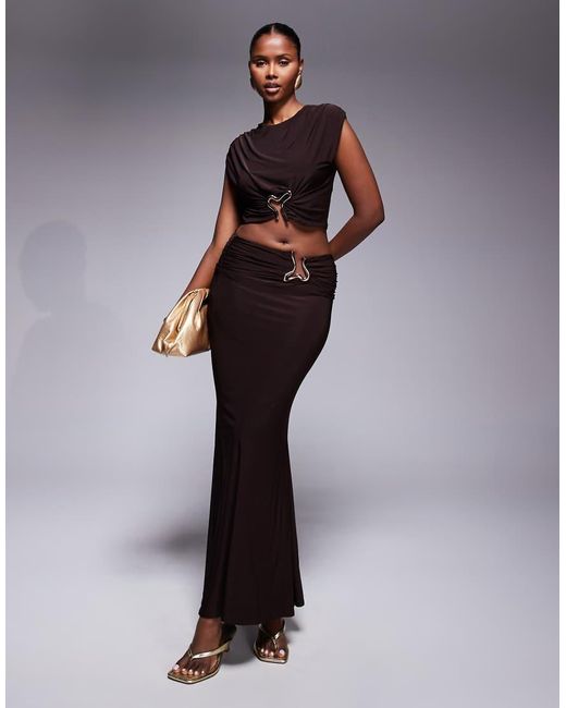 ASOS Draperende Maxi Rok Met Gouddetails in het Brown