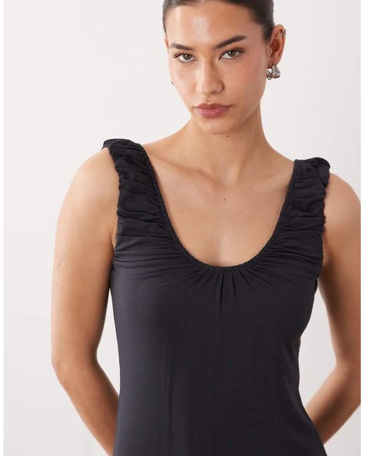 ASOS Black Ruched Scoop Neck Midi Dress