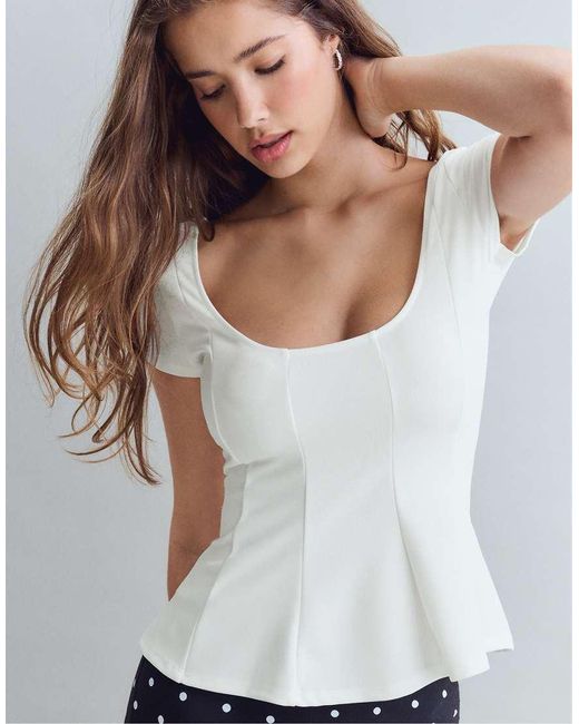 Stradivarius Blue Peplum Mini Sleeve Top