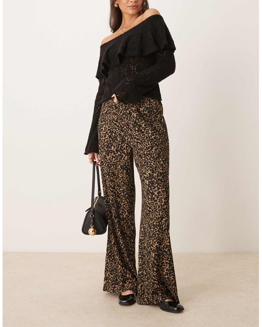 Jdy Natural – strukturierte hose mit weitem bein und leopardenmuster