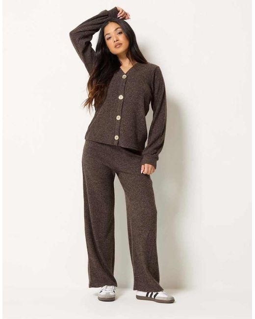 PixieGirl Brown Petite Ribbed Soft Touch Cardigan