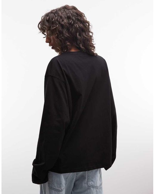 Weekday Black Boxy Fit Long Sleeve T-shirt With V-neck