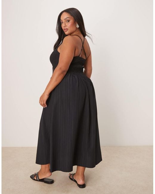 ASOS Black Asos Design Curve Scoop Neck Crinkle Maxi Dress With Cross Back