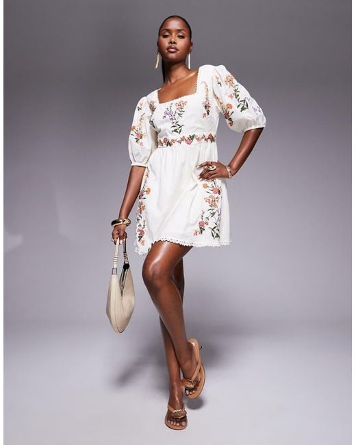 River Island Linen Embroidered Mini Dress in White | Lyst UK River Island Linen Embroidered Mini Dress in White | Lyst UK