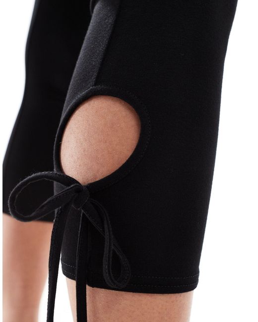 Daisy Street Black Low Rise Capri Pants With Cut Out Tie Detail