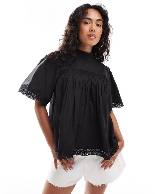 ASOS Black Lace Insert Smock Top