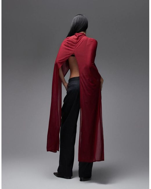 ASOS Red Floor Length Mesh Cape Top