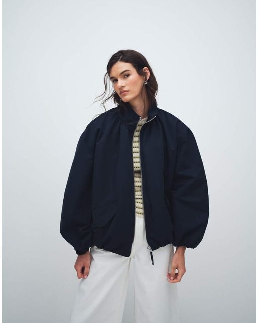 ASOS Blue Oversized Funnel Neck Bubble Hem Bomber Jacket