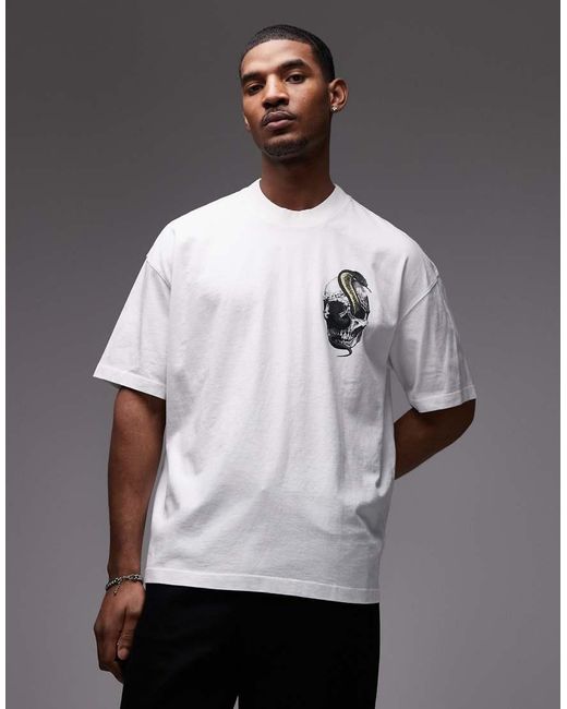 AllSaints Gray Snake Skull Graphic Tee for men