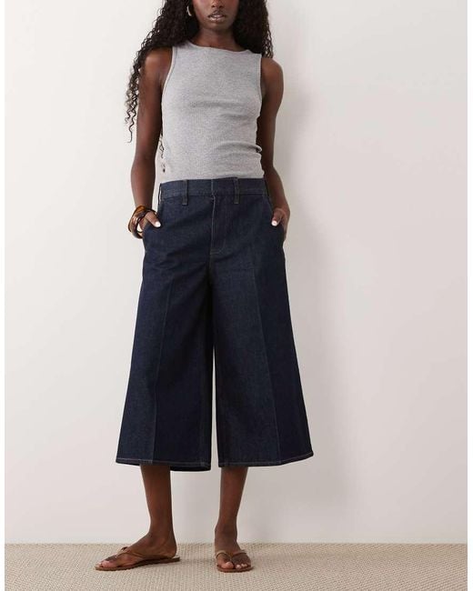 Abercrombie & Fitch Blue High Rise Denim Culottes