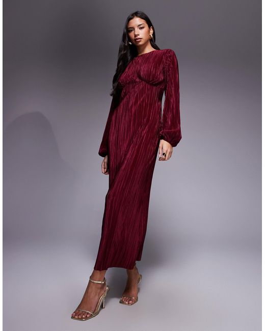 ASOS Women's Purple Plisse Long Puff Sleeve Maxi Dress ASOS Women's Purple Plisse Long Puff Sleeve Maxi Dress