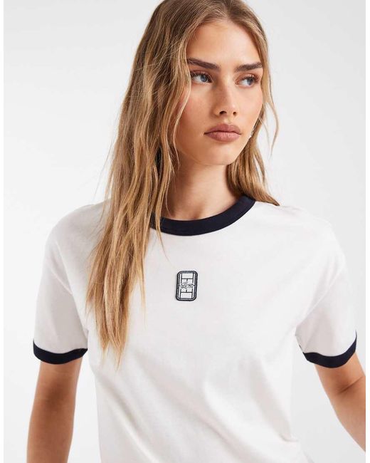 Lacoste White Central Logo Ringer T-shirt