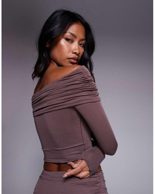 BO+TEE Purple Bo+tee Off-shoulder Long Sleeve Top