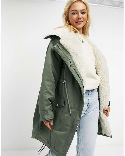 ASOS Gray Waterfall Parka With Borg Lining