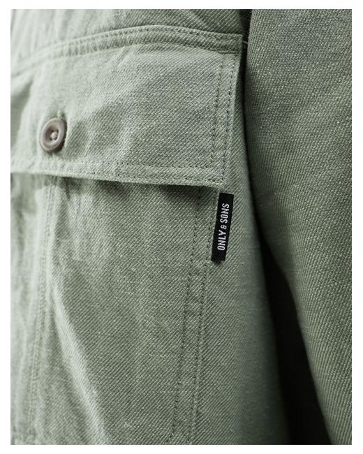 Only & Sons Green Pocket Detail Linen Mix Shacket for men