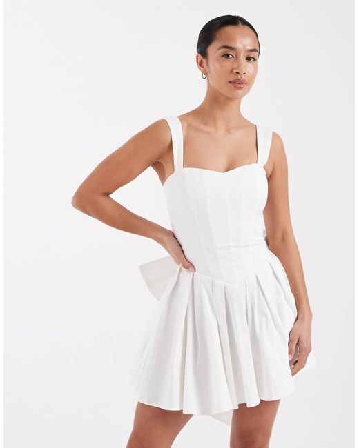 TFNC London White Bridal Corset Pleated Mini Dress With Bow Back