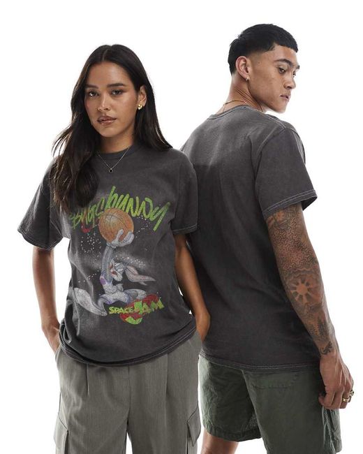PRNT Black Space Jam Bugs Bunny Basketball Relaxed T-Shirt