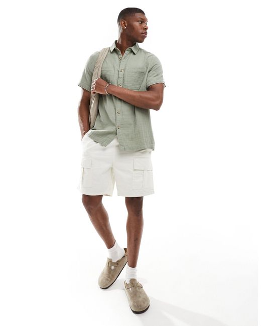 ASOS Green Short Sleeve Relaxed Revere Collar Cheese Cloth Shirt for men
