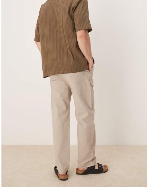 SELECTED Natural Straight Fit Seersucker Trousers for men