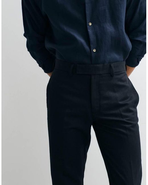 ASOS White Tailored Linen Rich Slim Trousers for men
