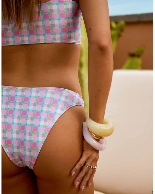 South Beach Blue X Misha Grimes Gingham High Leg Bikini Bottom