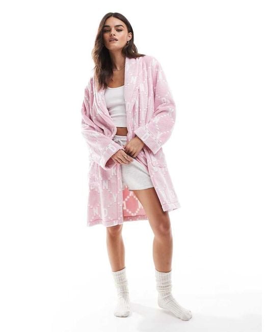 DKNY Pink Folded Fleece Short Chenille Robe